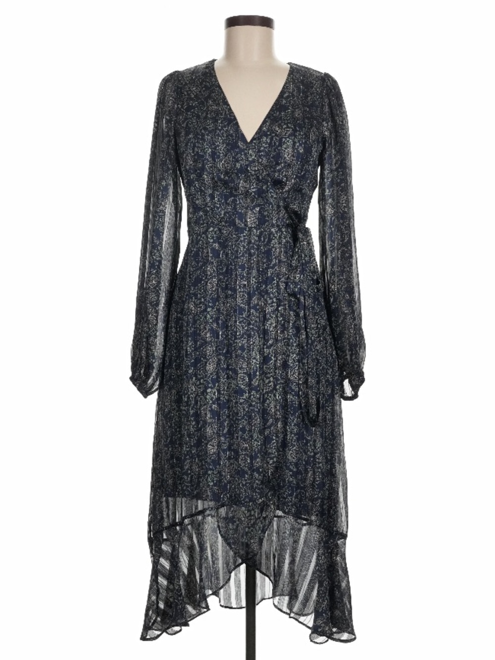 RESET by Jane Marissa Long Paisley Wrap Dress Navy Gold Size M Great Condition